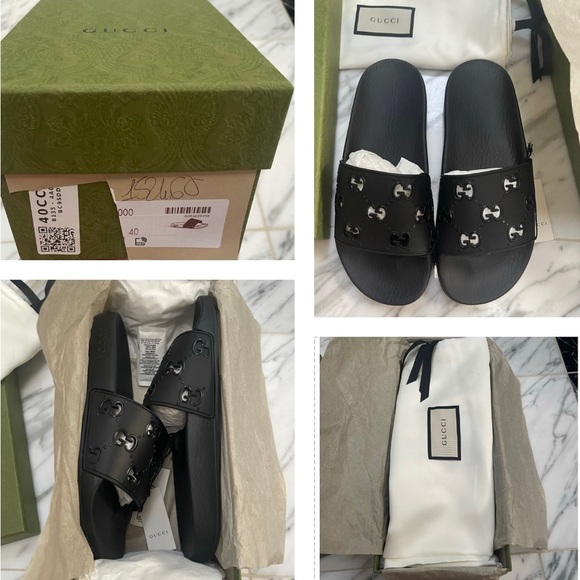 GUCCI BLACK WOMEN’S PURSUIT POOL SIDE SLIDES “GG” CUT OUT LOGO DETAILING - Picture 4 of 16